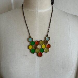 Honeycomb Geometric Salvaged Stained Glass Necklace by Abandoned Warehouse